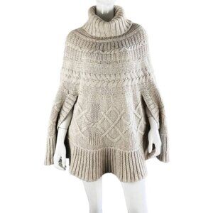 Gio & Gio Poncho Wool Chunky Knit Sweater Italy Turtleneck Pullover Women's L/XL